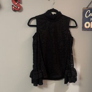 Black Lace open shoulder long sleeve Blouse